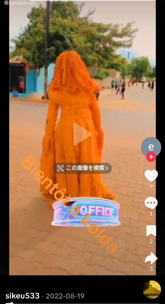 図D｜TikTokの2022年8月19日投稿。クンポと考えられる演目。左上には、投稿画面のsikeu533とは異なる「@kadaitou5」と読めるTikTok透かしが見える。転載・再投稿・再編集の可能性があり、アカウント所有者自身が現地で撮影したとは判断できない。