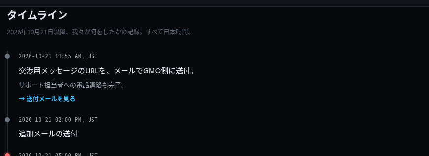 サイトの年表：初回通告の表示時刻